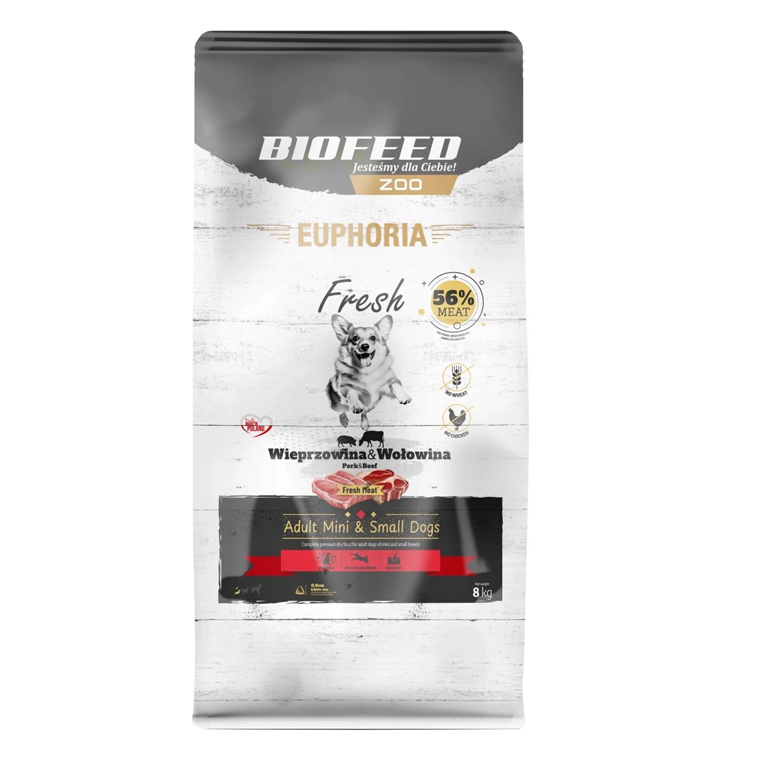 BIOFEED Euphoria Fresh Adult Mini & Small Pork with beef - dry dog food - 8kg BIOFEED Euphoria Fresh Adult Mini & Small Pork with beef - dry dog food - 8kg