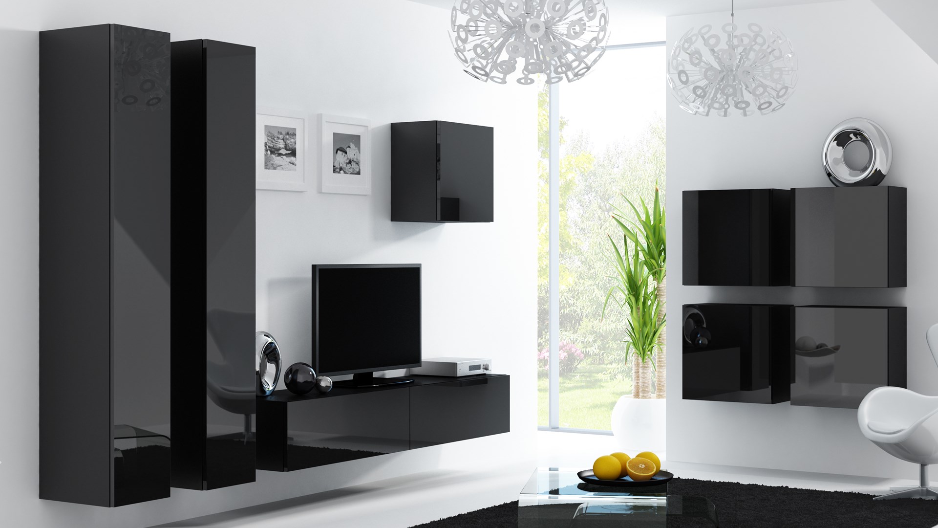 Cama Living room cabinet set VIGO 24 black/black gloss Cama Living room cabinet set VIGO 24 black/black gloss