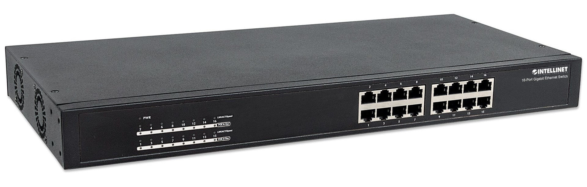 Intellinet 16-Port Gigabit Ethernet PoE+ Switch, 16 x PoE ports, IEEE 802.3at/af Power-over-Ethernet (PoE+/PoE), Endspan, Rackmount Intellinet 16-Port Gigabit Ethernet PoE+ Switch, 16 x PoE ports, IEEE 802.3at/af Power-over-Ethernet (PoE+/PoE), Endspan, Rackmount