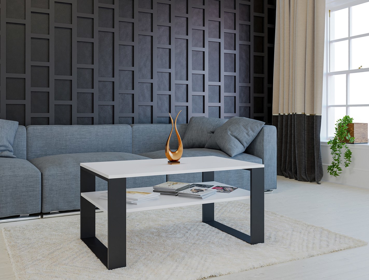 Topeshop MODERN 1P WHITE BLACK coffee/side/end table Coffee table Rectangular shape 2 leg(s) Topeshop MODERN 1P WHITE BLACK coffee/side/end table Coffee table Rectangular shape 2 leg(s)