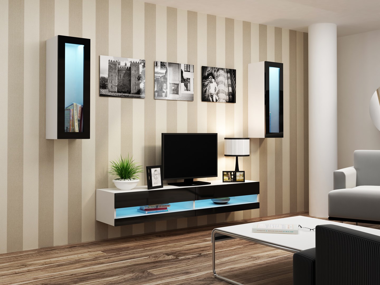 Cama TV stand VIGO NEW 30/140/40 white/black gloss Cama TV stand VIGO NEW 30/140/40 white/black gloss