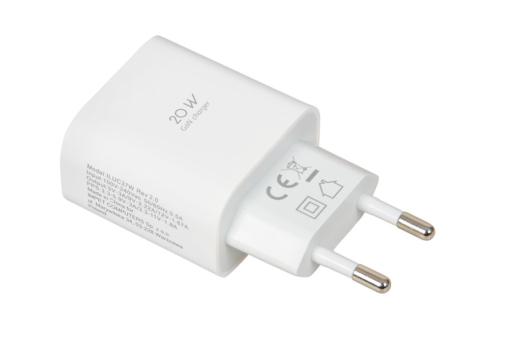 Wall charger iBOX C-37 GaN PD20W, white Wall charger iBOX C-37 GaN PD20W, white