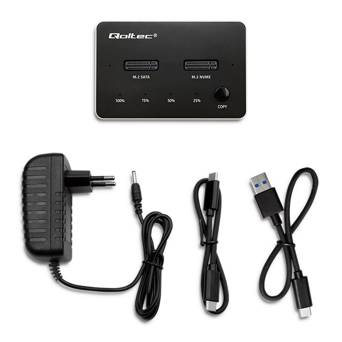 Qoltec M.2 SSD Docking Station | NVMe| SATA | USB-C | DUAL 2 x 2TB Qoltec M.2 SSD Docking Station | NVMe| SATA | USB-C | DUAL 2 x 2TB