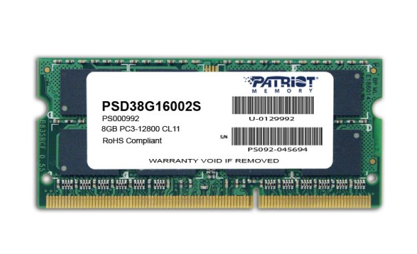 Patriot Memory 8GB PC3-12800 memory module 1 x 8 GB DDR3 1600 MHz Patriot Memory 8GB PC3-12800 memory module 1 x 8 GB DDR3 1600 MHz
