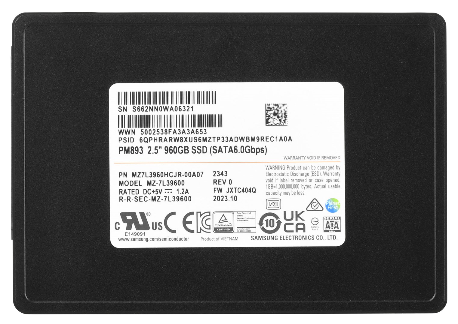 SSD Samsung PM893 960GB SATA 2.5" MZ7L3960HCJR-00A07 (DWPD 1) SSD Samsung PM893 960GB SATA 2.5" MZ7L3960HCJR-00A07 (DWPD 1)