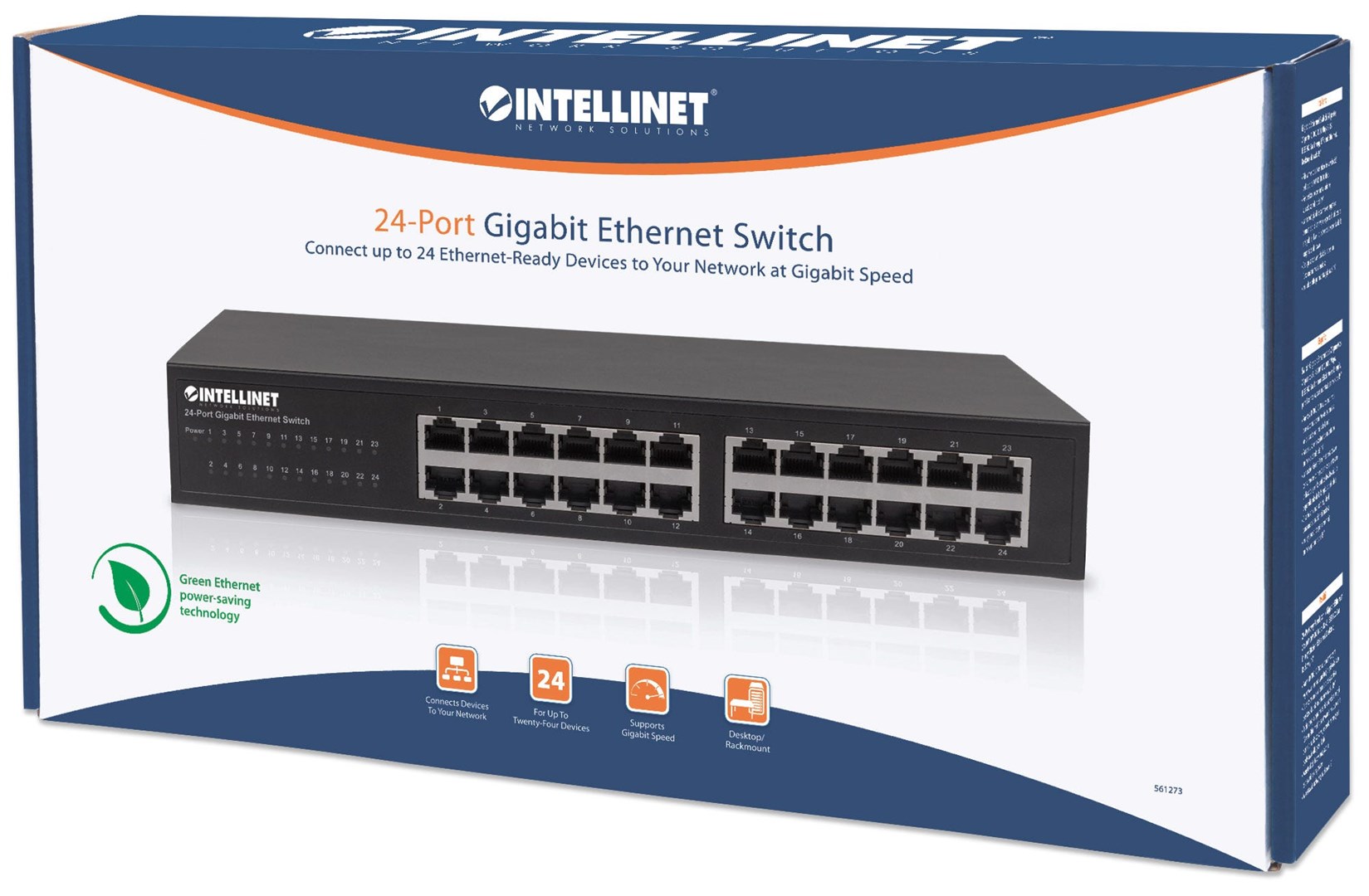 Intellinet 24-Port Gigabit Ethernet Switch, 24 x 10/100/1000 Mbit/s RJ45-Ports, IEEE 802.3az (Energy Efficient Ethernet), Desktop, 19" Rackmount, Metal Intellinet 24-Port Gigabit Ethernet Switch, 24 x 10/100/1000 Mbit/s RJ45-Ports, IEEE 802.3az (Energy Efficient Ethernet), Desktop, 19" Rackmount, Metal