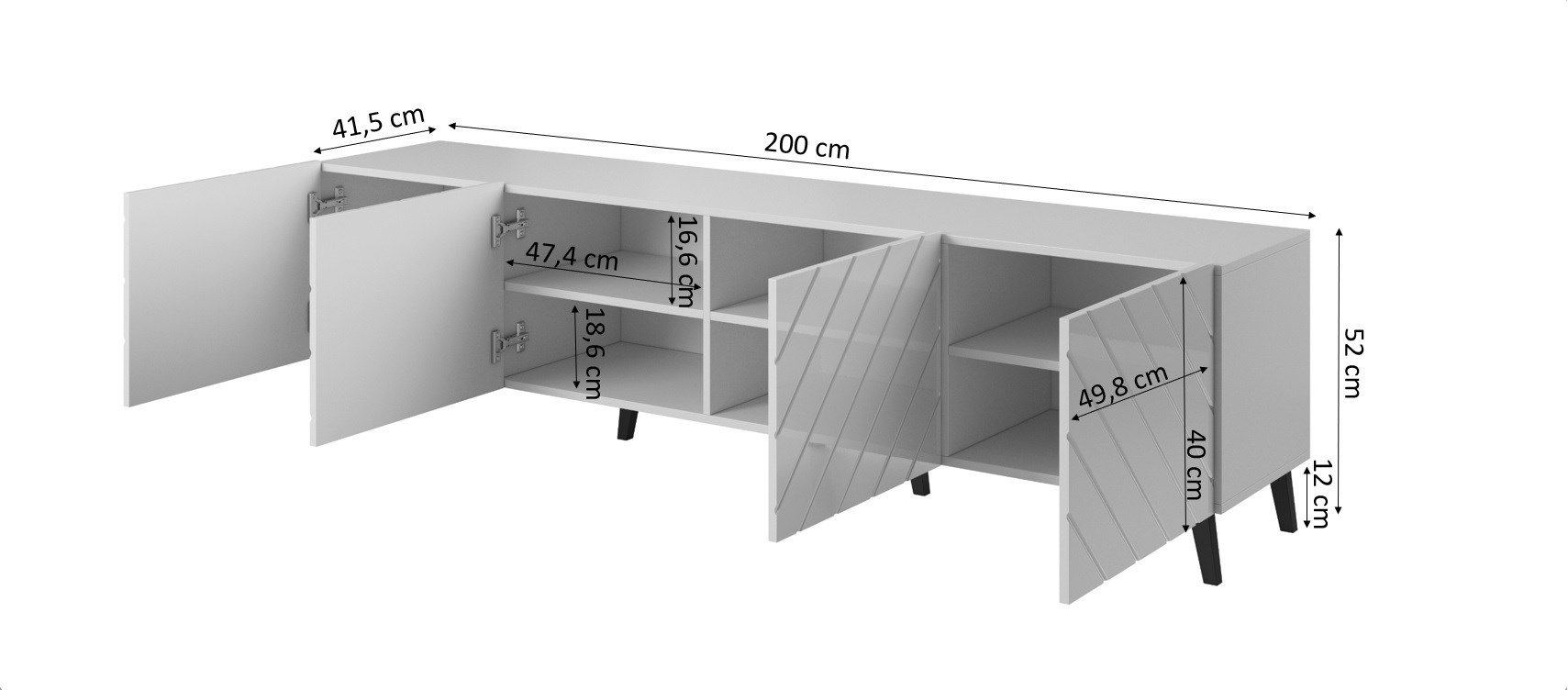 RTV cabinet ABETO 200x42x52 graphite/gloss RTV cabinet ABETO 200x42x52 graphite/gloss