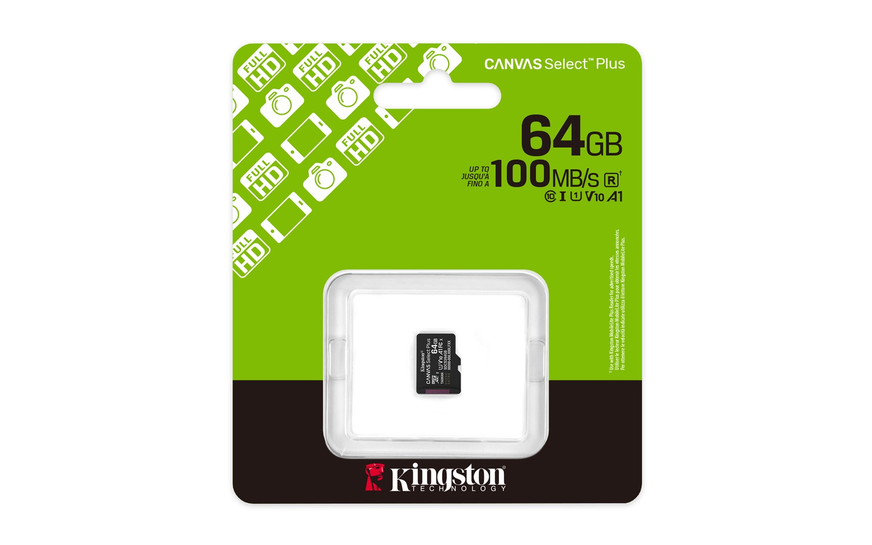 Kingston Technology 64GB micSDXC Canvas Select Plus Gen3 100R A1 Single Pack w/o ADP Kingston Technology 64GB micSDXC Canvas Select Plus Gen3 100R A1 Single Pack w/o ADP