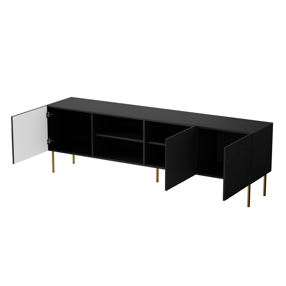 RTV JUNGLE cabinet 190x40.5x59.5 black matt + golden legs RTV JUNGLE cabinet 190x40.5x59.5 black matt + golden legs