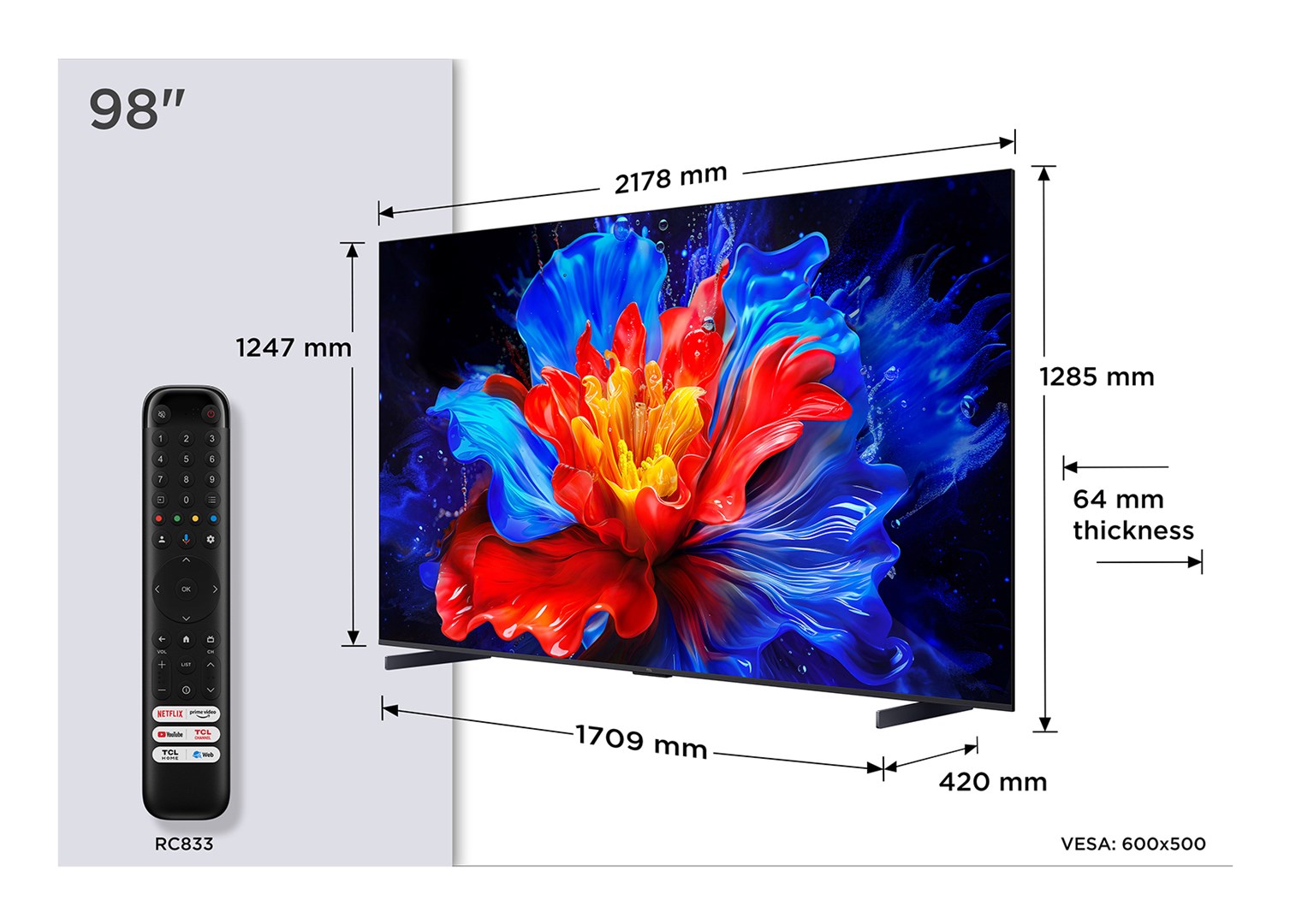 TCL P89K 98P89K TV 2.49 m (98") 4K Ultra HD Smart TV Wi-Fi Metallic 450 cd/m² TCL P89K 98P89K TV 2.49 m (98") 4K Ultra HD Smart TV Wi-Fi Metallic 450 cd/m²