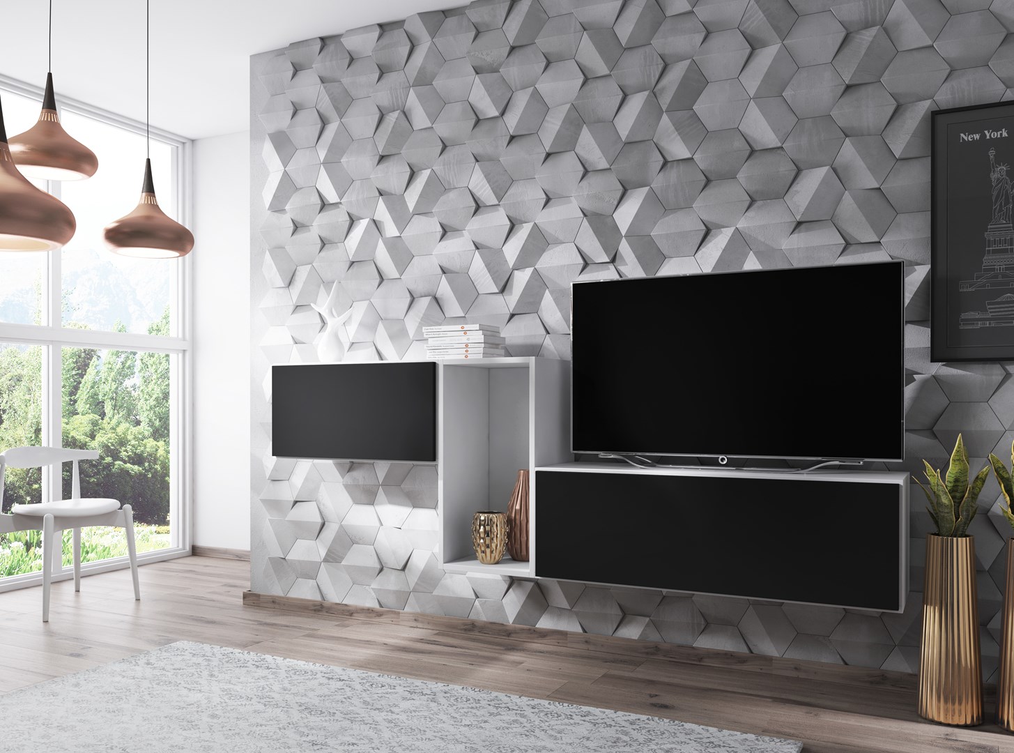 Cama living room furniture set ROCO 11 (RO1+RO3+RO4) white/white/black Cama living room furniture set ROCO 11 (RO1+RO3+RO4) white/white/black