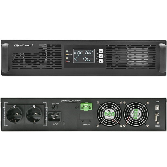 Qoltec Uninterruptible Power Supply (UPS) for RACK | 3kVA | 3000W | Power Factor 1.0 | LCD | EPO | USB | Online Qoltec Uninterruptible Power Supply (UPS) for RACK | 3kVA | 3000W | Power Factor 1.0 | LCD | EPO | USB | Online