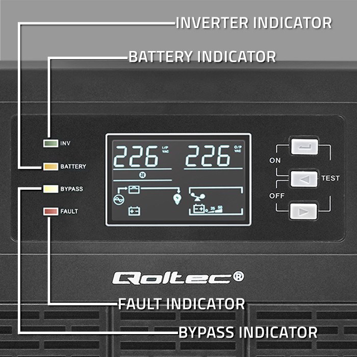 Qoltec Uninterruptible Power Supply (UPS) | 3kVA | 3000W | Power Factor 1.0 | LCD | EPO | USB | Online Qoltec Uninterruptible Power Supply (UPS) | 3kVA | 3000W | Power Factor 1.0 | LCD | EPO | USB | Online