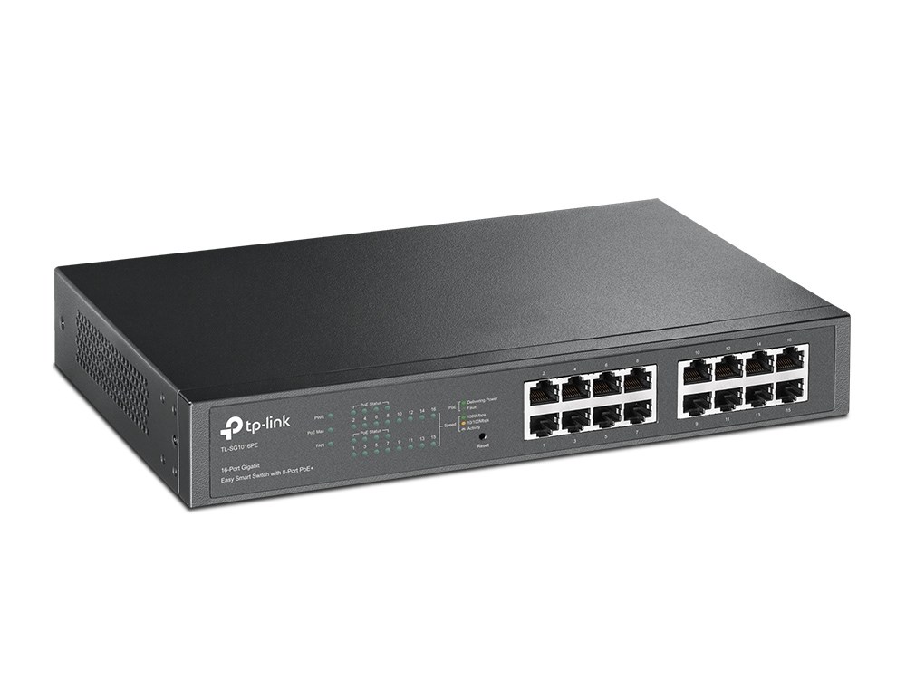 TP-Link 16-Port Gigabit Easy Smart Switch with 8-Port PoE+ TP-Link 16-Port Gigabit Easy Smart Switch with 8-Port PoE+