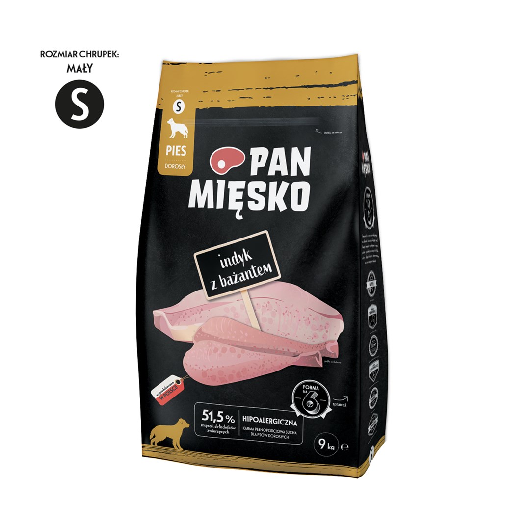 PAN MIĘSKO Turkey with Pheasant S - Dry Dog Food - 9 kg PAN MIĘSKO Turkey with Pheasant S - Dry Dog Food - 9 kg