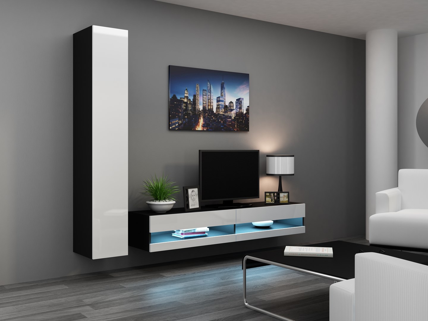 Cama Living room cabinet set VIGO NEW 9 black/white gloss Cama Living room cabinet set VIGO NEW 9 black/white gloss