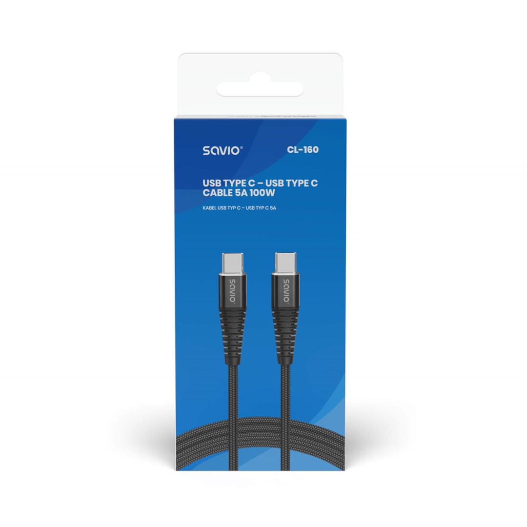 Savio CL-160 USB cable 2 m USB 2.0 USB C - USB C Black Savio CL-160 USB cable 2 m USB 2.0 USB C - USB C Black