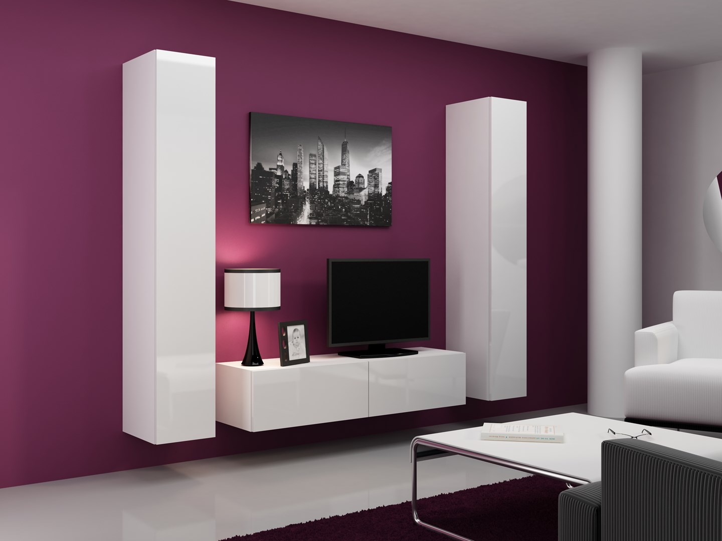 Cama Living room cabinet set VIGO 9 white/white gloss Cama Living room cabinet set VIGO 9 white/white gloss