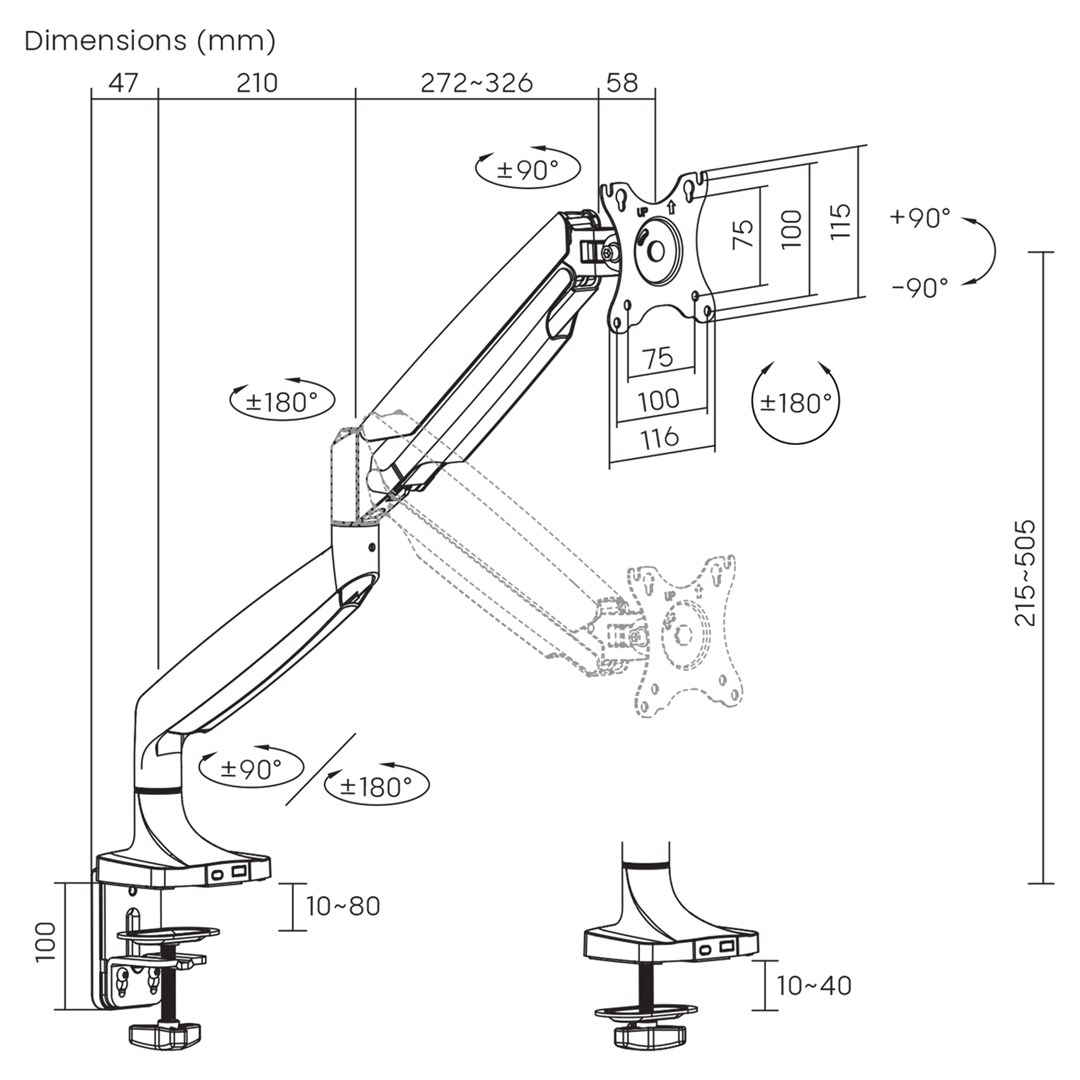 Maclean Monitor Mount, Double Arm, Gas Spring, 17"-45", 16 kg, MC-969 Maclean Monitor Mount, Double Arm, Gas Spring, 17"-45", 16 kg, MC-969