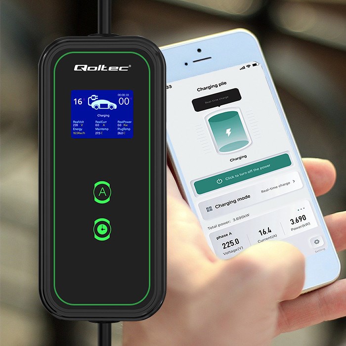 Qoltec Mobile EV Car Charger Adjustable 2in1 Type2 | 3.5kW | 230V | Wi-Fi | LCD | Portable | Wallbox | 5m Qoltec Mobile EV Car Charger Adjustable 2in1 Type2 | 3.5kW | 230V | Wi-Fi | LCD | Portable | Wallbox | 5m