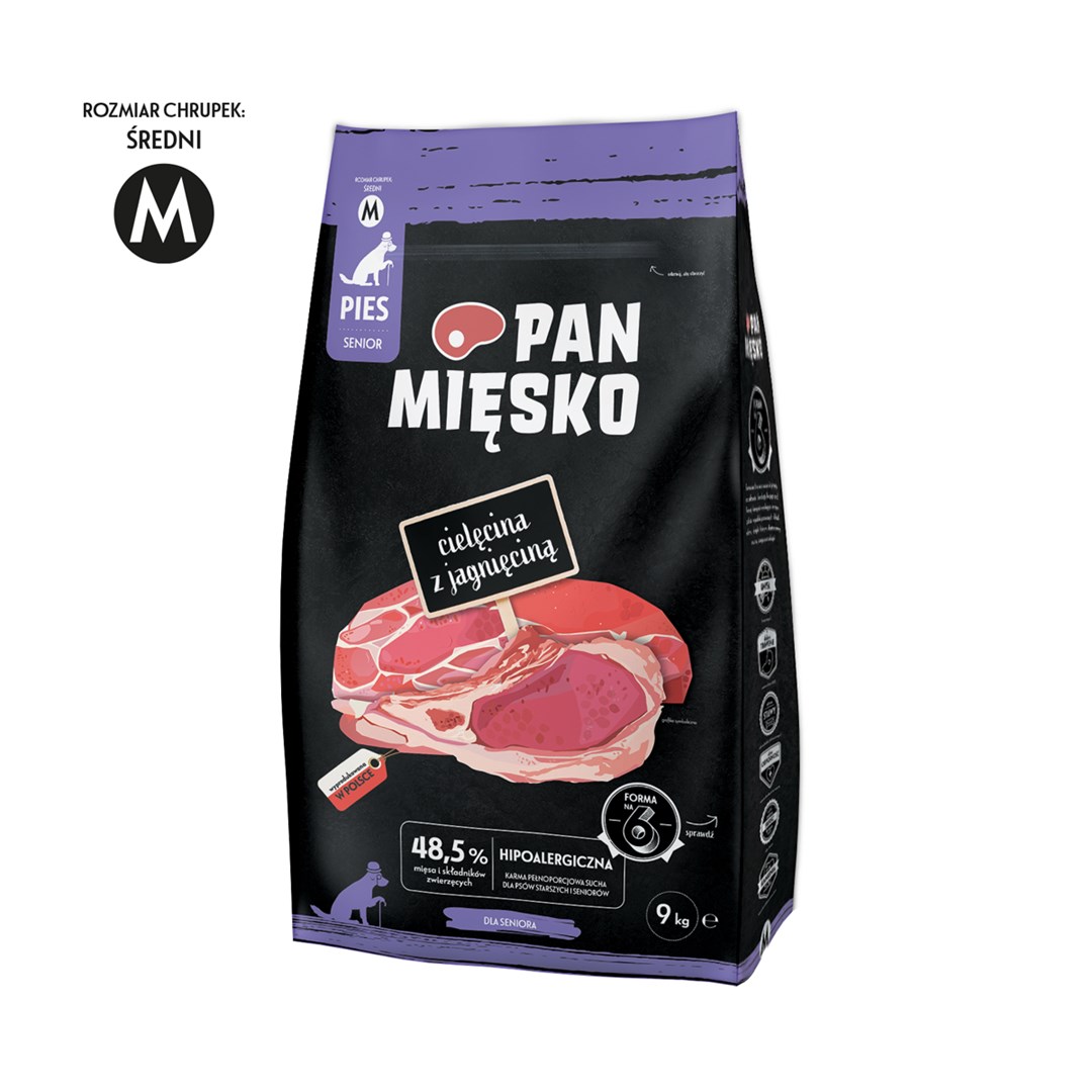 PAN MIĘSKO Veal with Lamb Senior Crunchy M - Dry Dog Food - 9kg PAN MIĘSKO Veal with Lamb Senior Crunchy M - Dry Dog Food - 9kg