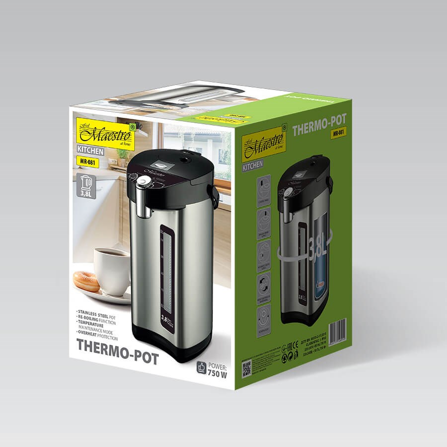 Feel-Maestro MR-081 thermo-pot 3.8 L Silver, Black Feel-Maestro MR-081 thermo-pot 3.8 L Silver, Black