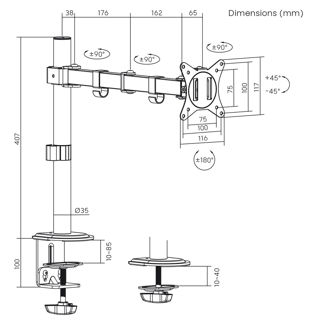 Maclean MC-753N LCD Monitor Desk Mount 17-32" 9kg VESA 75x75 100x100 Single Arm Extendable Adjustable Maclean MC-753N LCD Monitor Desk Mount 17-32" 9kg VESA 75x75 100x100 Single Arm Extendable Adjustable