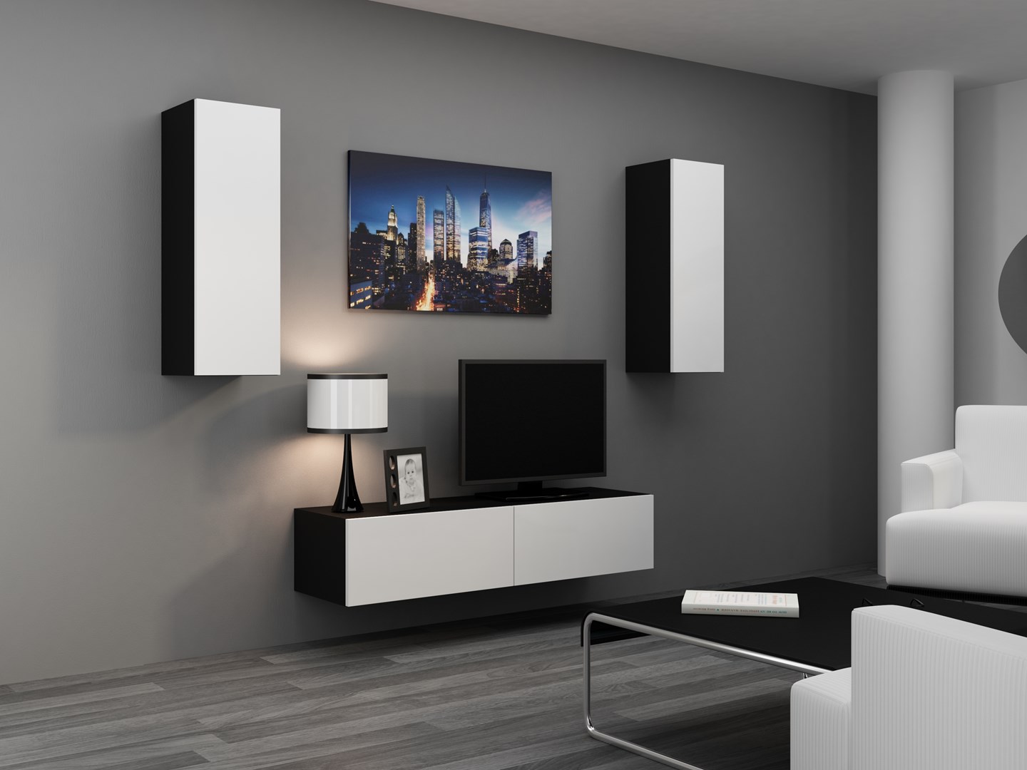 Cama Living room cabinet set VIGO 7 black/white gloss Cama Living room cabinet set VIGO 7 black/white gloss