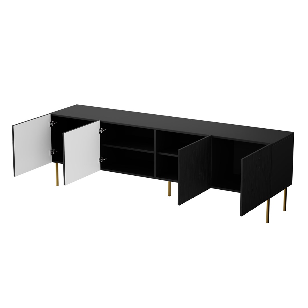 RTV JUNGLE cabinet 190x40.5x59.5 black matt + golden legs RTV JUNGLE cabinet 190x40.5x59.5 black matt + golden legs