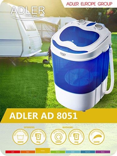 Adler AD 8051 washing machine Top-load 3 kg Blue, White Adler AD 8051 washing machine Top-load 3 kg Blue, White