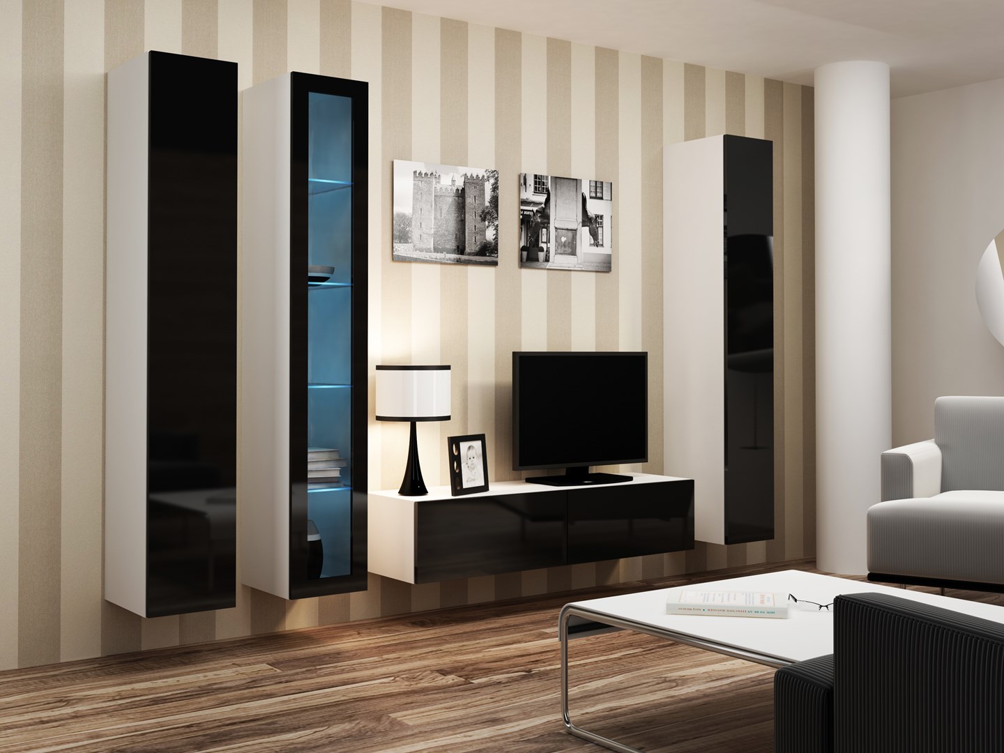 Cama Living room cabinet set VIGO 15 white/black gloss Cama Living room cabinet set VIGO 15 white/black gloss