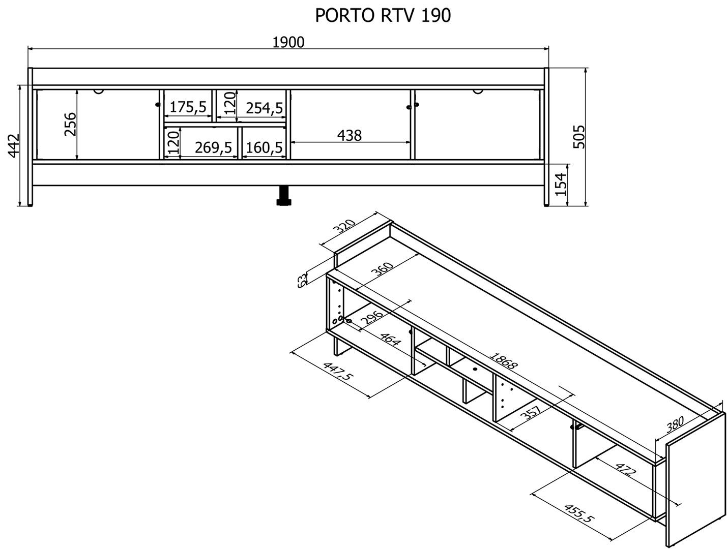 Cama RTV PORTO 3D cabinet 190x38x50 oak/black Cama RTV PORTO 3D cabinet 190x38x50 oak/black