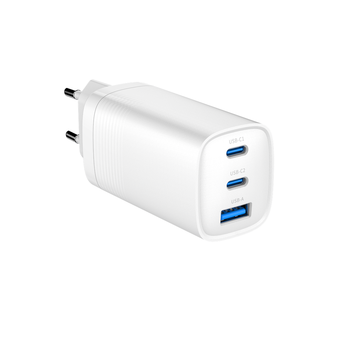 Gembird TA-UC-PDQC65-01-W 3-port 65 W GaN USB PowerDelivery fast charger, white Gembird TA-UC-PDQC65-01-W 3-port 65 W GaN USB PowerDelivery fast charger, white