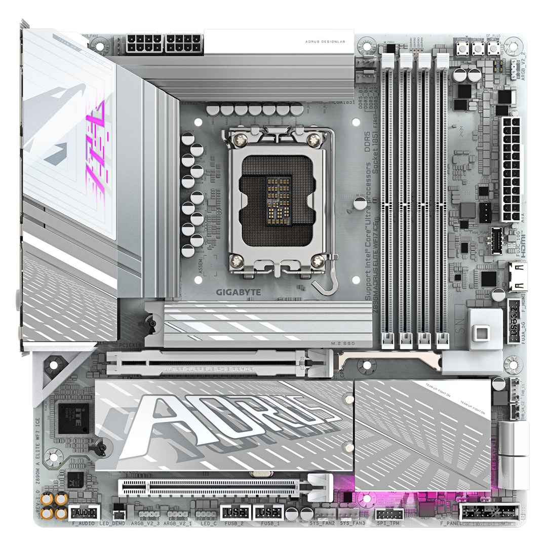 GIGABYTE Z890M AORUS ELITE WIFI7 ICE Motherboard - Supports Intel Core Ultra (Series 2) CPUs, 12+1+2 phases VRM, up to 8800MHz DDR5 (OC), 1xPCIe 5.0 + 2xPCIe 4.0, Wi-Fi 7, 2.5GbE LAN, USB 4 GIGABYTE Z890M AORUS ELITE WIFI7 ICE Motherboard - Supports Intel Core Ultra (Series 2) CPUs, 12+1+2 phases VRM, up to 8800MHz DDR5 (OC), 1xPCIe 5.0 + 2xPCIe 4.0, Wi-Fi 7, 2.5GbE LAN, USB 4