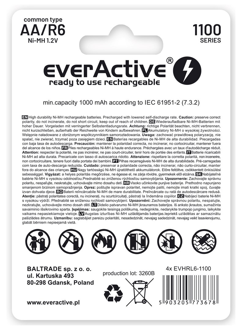 Rechargeable batteries everActive Ni-MH R6 AA 1100 mAh Infinity Line - 4 pieces Rechargeable batteries everActive Ni-MH R6 AA 1100 mAh Infinity Line - 4 pieces