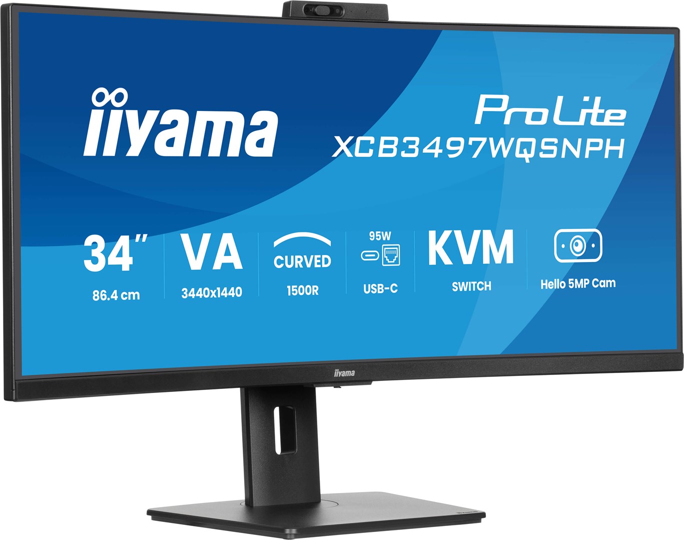 iiyama ProLite 34’’ VA UWQHD curved monitor with a built-in Windows Hello camera and microphone, USB-C Dock, LAN, KVM-Switch and 15cm height adjustable stand iiyama ProLite 34’’ VA UWQHD curved monitor with a built-in Windows Hello camera and microphone, USB-C Dock, LAN, KVM-Switch and 15cm height adjustable stand