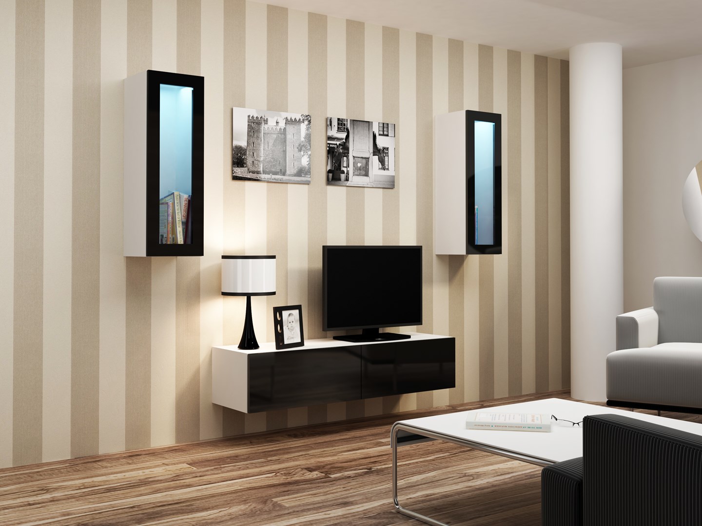 Cama Cabinet VIGO "90" glass 90/35/32 white/black gloss Cama Cabinet VIGO "90" glass 90/35/32 white/black gloss