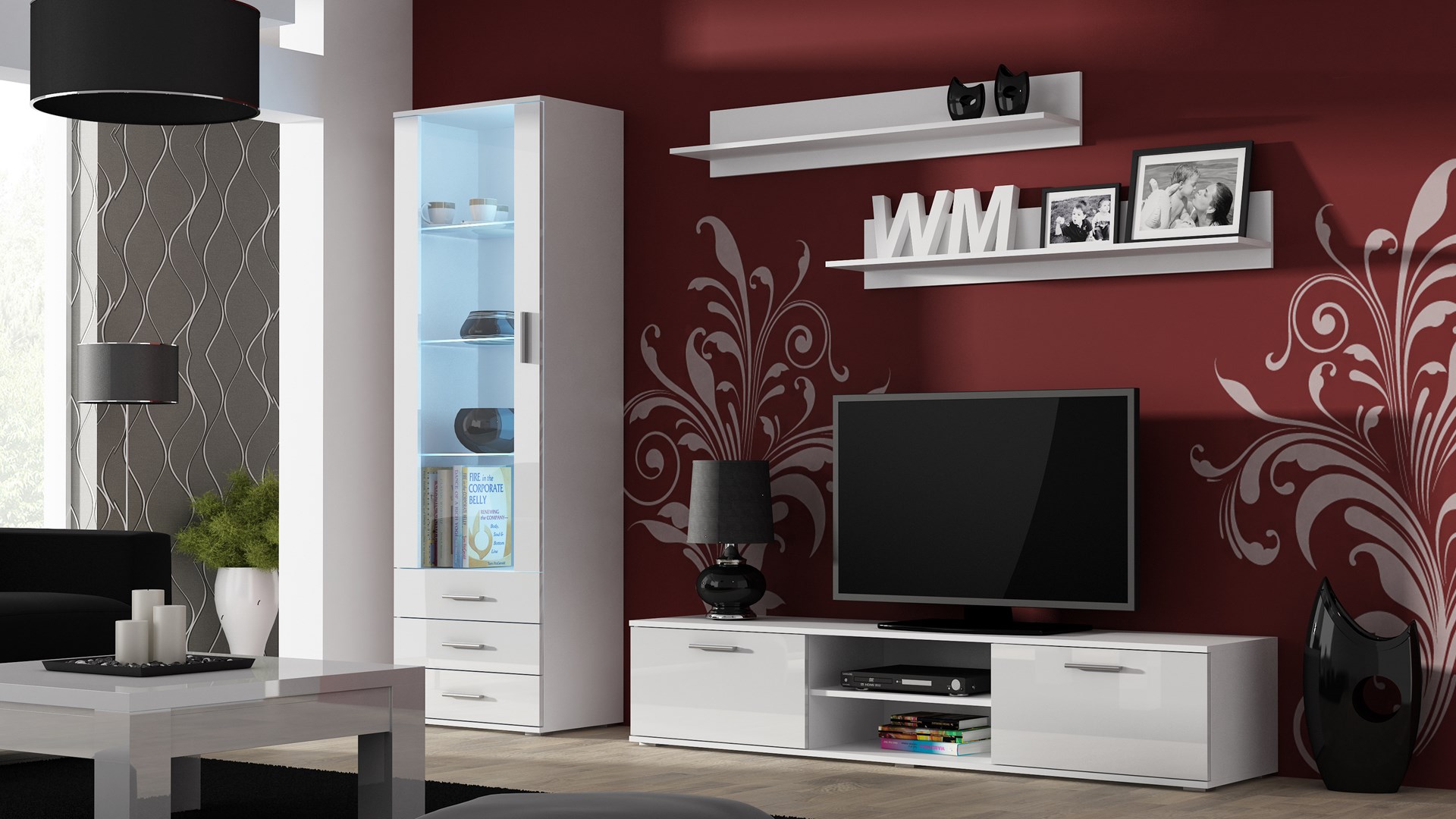 Furniture set SOHO 1 (RTV180 cabinet + S1 cabinet + shelves) White/White Gloss Furniture set SOHO 1 (RTV180 cabinet + S1 cabinet + shelves) White/White Gloss
