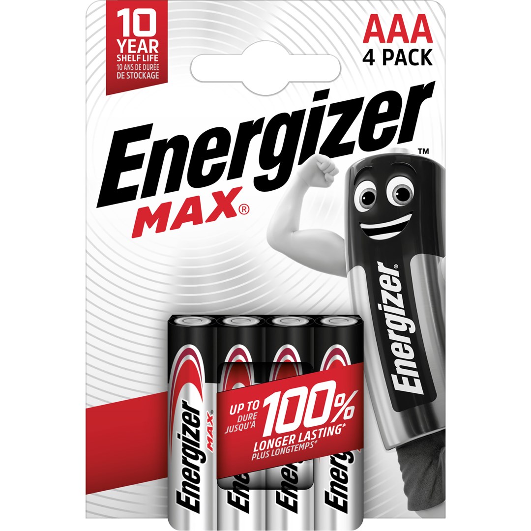 ENERGIZER BATTERIES ALKALINE MAX AAA LR03, 4 PIECES, ECO PACKAGING ENERGIZER BATTERIES ALKALINE MAX AAA LR03, 4 PIECES, ECO PACKAGING