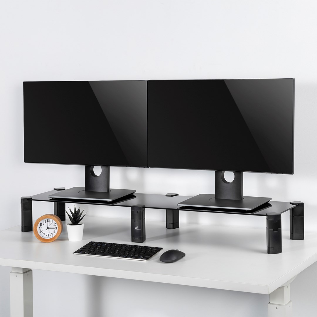 Dual Monitor Stand - Double Maclean, max. 20kg, tempered glass, (1029x285x127mm), MC-936 Dual Monitor Stand - Double Maclean, max. 20kg, tempered glass, (1029x285x127mm), MC-936