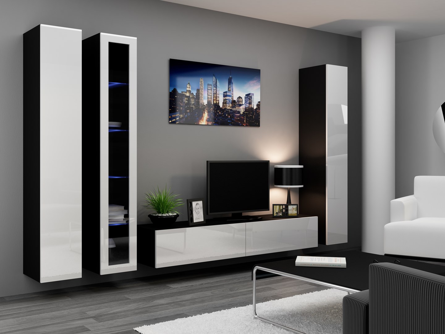 Cama Full cabinet VIGO '180' 180/40/30 white/black gloss Cama Full cabinet VIGO '180' 180/40/30 white/black gloss