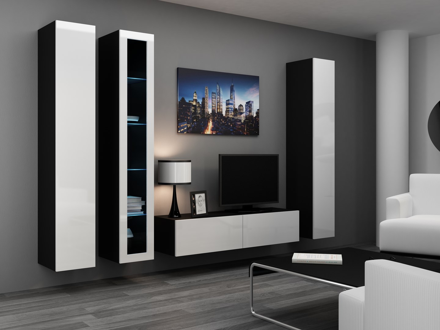 Cama Full cabinet VIGO '180' 180/40/30 white/black gloss Cama Full cabinet VIGO '180' 180/40/30 white/black gloss