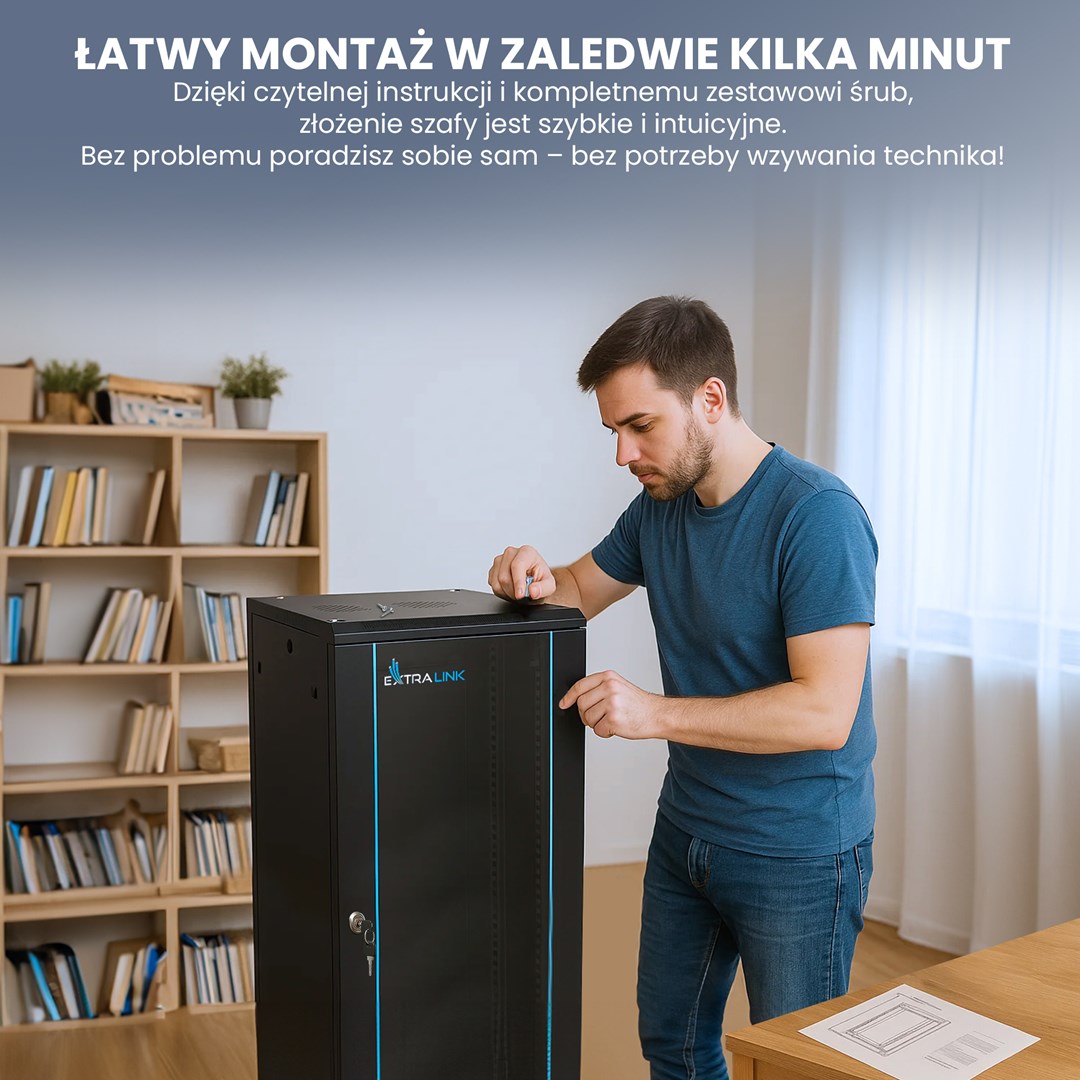 Extralink Rackmount cabinet 18U 600x450 Black wall mounted Extralink Rackmount cabinet 18U 600x450 Black wall mounted