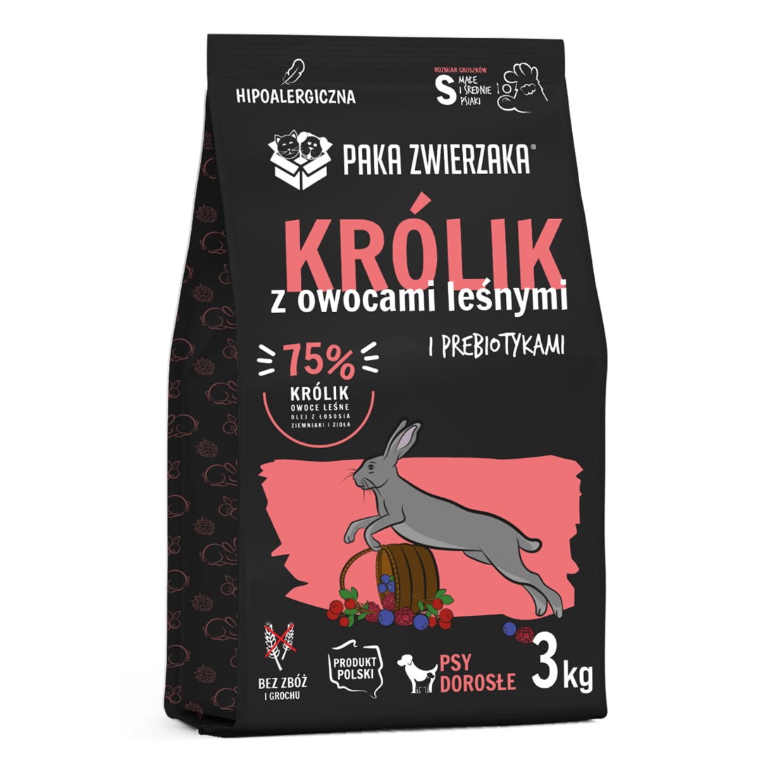 PAKA ZWIERZAKA Rabbit with forest fruits S - dry dog food - 3kg PAKA ZWIERZAKA Rabbit with forest fruits S - dry dog food - 3kg