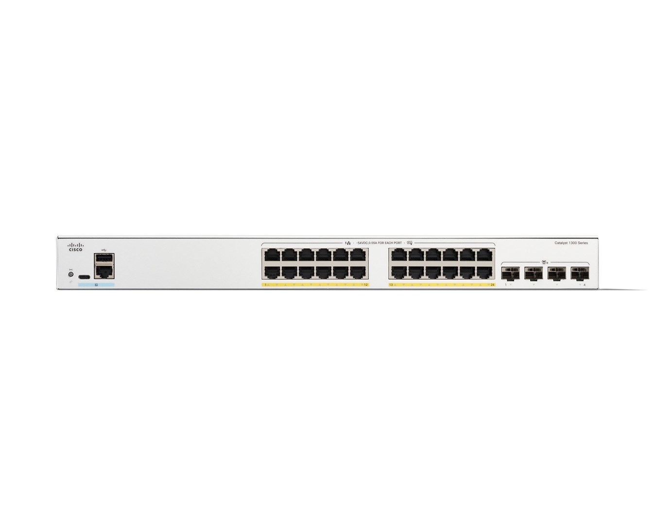 Cisco Catalyst 1300-24P-4X Managed Switch, 24 Port GE, PoE, 4x10GE SFP+, Limited Lifetime Protection (C1300-24P-4X) Cisco Catalyst 1300-24P-4X Managed Switch, 24 Port GE, PoE, 4x10GE SFP+, Limited Lifetime Protection (C1300-24P-4X)