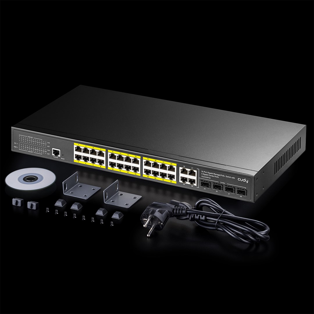 Cudy GS2028PS4 Managed L2 Gigabit Ethernet (10/100/1000) Power over Ethernet (PoE) 1U Black Cudy GS2028PS4 Managed L2 Gigabit Ethernet (10/100/1000) Power over Ethernet (PoE) 1U Black