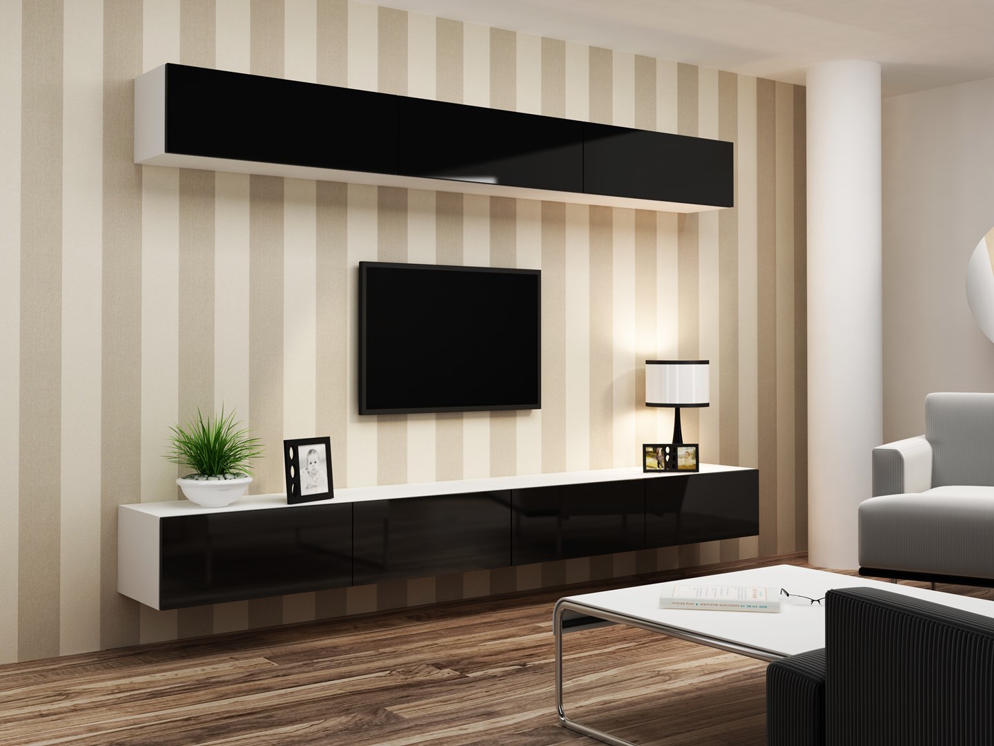 Cama Living room cabinet set VIGO 13 white/black gloss Cama Living room cabinet set VIGO 13 white/black gloss
