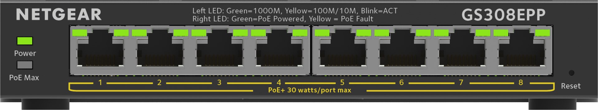 NETGEAR 8-Port Gigabit Ethernet High-Power PoE+ Plus Switch (GS308EPP) Managed L2/L3 Gigabit Ethernet (10/100/1000) Power over Ethernet (PoE) Black NETGEAR 8-Port Gigabit Ethernet High-Power PoE+ Plus Switch (GS308EPP) Managed L2/L3 Gigabit Ethernet (10/100/1000) Power over Ethernet (PoE) Black