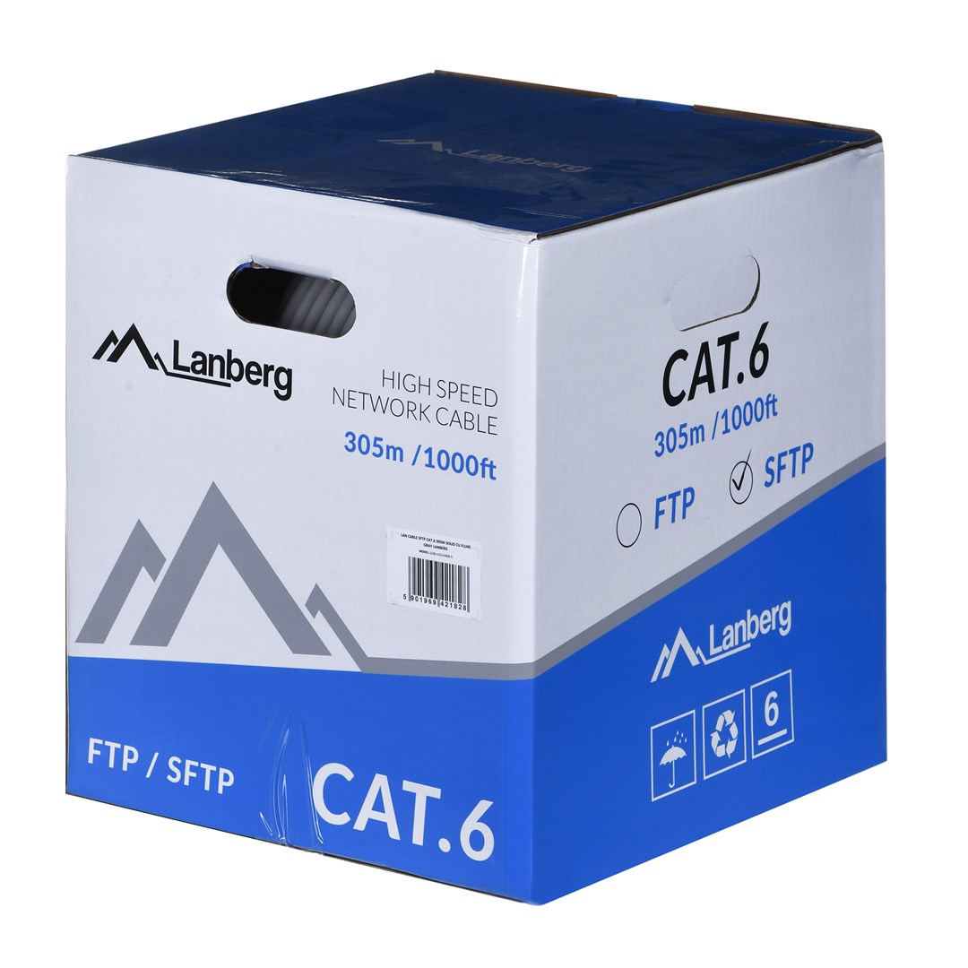 Lanberg LCS6-11CU-0305-S networking cable 305 m Cat.6 SFTP CPR+ Fluke passed Gray Lanberg LCS6-11CU-0305-S networking cable 305 m Cat.6 SFTP CPR+ Fluke passed Gray