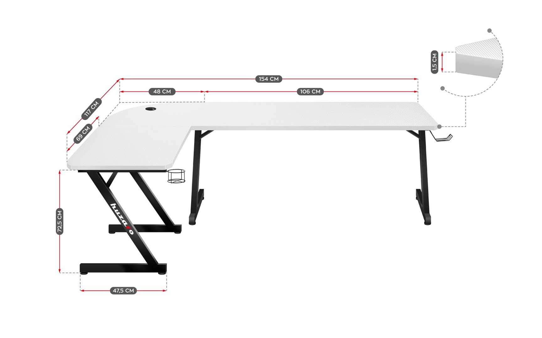 GAMING DESK HUZARO HERO 7.0 WHITE GAMING DESK HUZARO HERO 7.0 WHITE